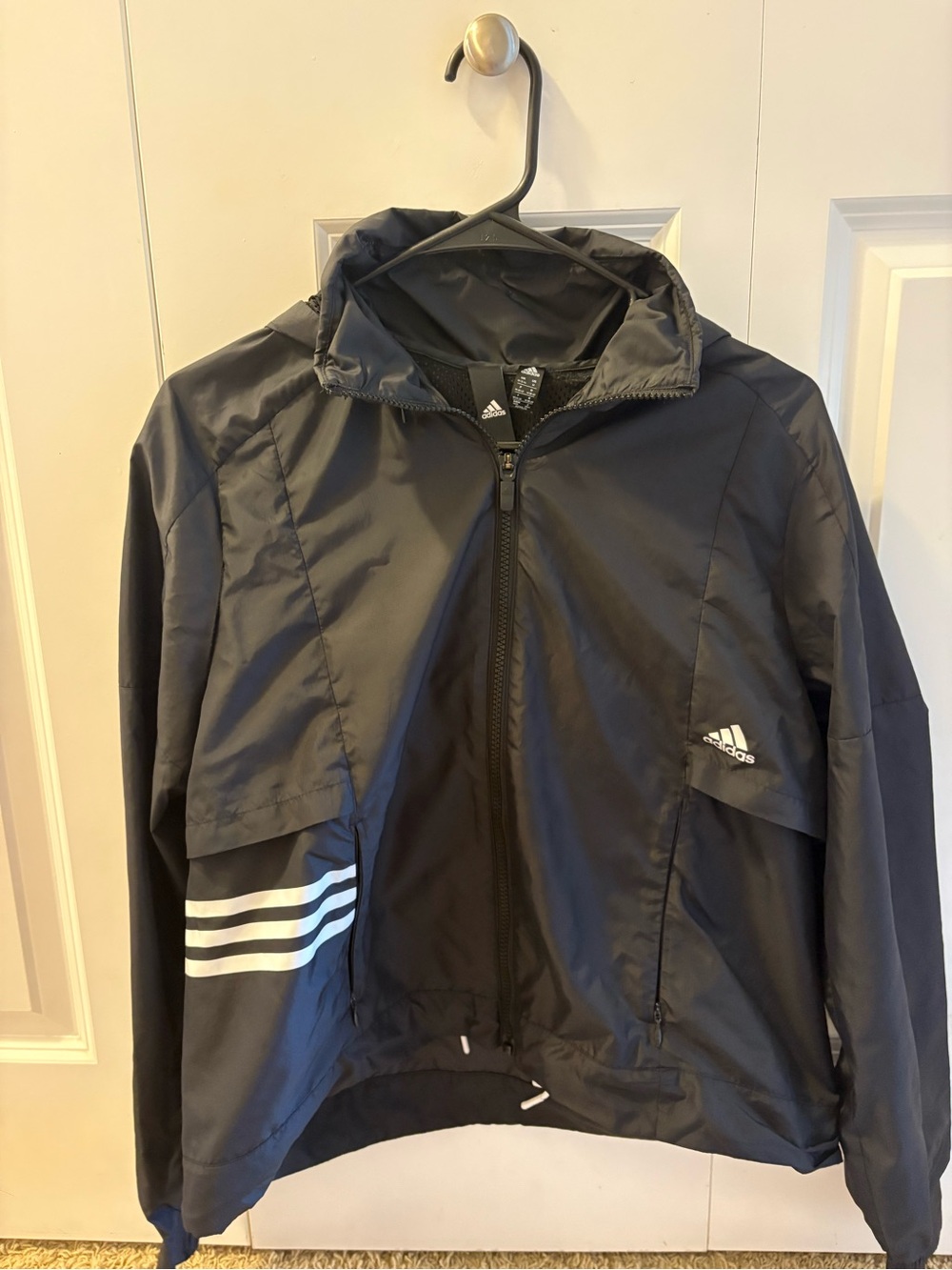 Adidas women’s Black Windbreaker Jacket with Hood
